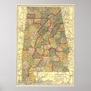 Vintage Wahlbezirke von Alabama Map (1911) Poster