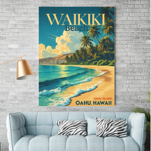 Vintage Waikiki Beach, Hawaii - Retro-Reiseposter Poster