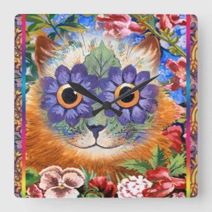Vintage Wain Funky Flower Cat Wall Clock Quadratische Wanduhr