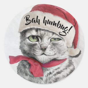 Vintage Wain Weihnachtsmannmütze-Katze Runder Aufkleber