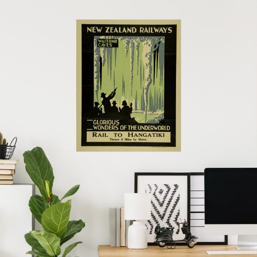 Vintage Waitomo Höhlen Neuseelands Reise Poster (Heimbüro)