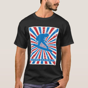 Vintage Wakeboarding Surfer Red White Blue Streife T-Shirt