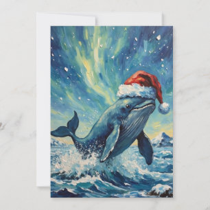 Vintage Wal mit Weihnachtsmannmütze unter dem Nord Feiertagskarte