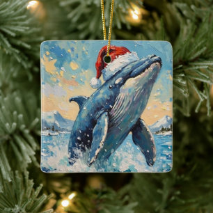 Vintage-Wal mit Weihnachtsmannmütze Weihnachtsszen Keramikornament