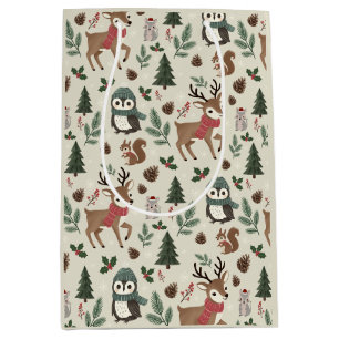Vintage-Wald-Babyhirsch-holzige Weihnachten Mittlere Geschenktüte