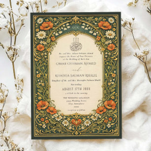 Vintage-Wald-Blumen-Art Nouveau-Islamische-Hochzei Einladung