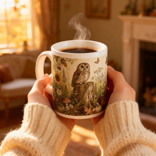 Vintage-Wald-Botanik-Eule-Cottagecore  Jumbo-Tasse