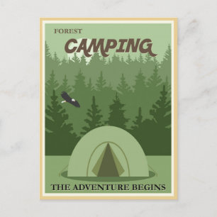 vintage Wald-Camping-Postkarte Ankündigungspostkarte