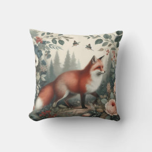 Vintage-Wald-Fuchs-Botanischer-Blumen-Garten-Wurf- Kissen