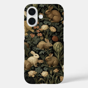 Vintage-Wald-Hasen-Muster dunkle Botanik iPhone 16 Hülle