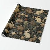 Vintage-Wald-Hasen-Muster dunkle Botanik Geschenkpapier (Ungerollt)