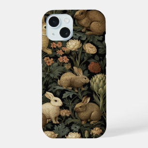 Vintage-Wald-Hasen-Muster dunkle Botanik iPhone 15 Hülle