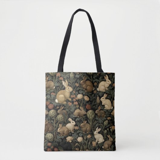 Vintage-Wald-Hasen-Muster dunkle Botanik Tasche (Vorderseite)