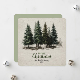 Vintage-Wald-Kiefer-Botanik-Frohe-Weihnachten Feiertagskarte