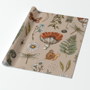 Vintage-Wald-Natur nahtloses Muster. Amanita Geschenkpapier