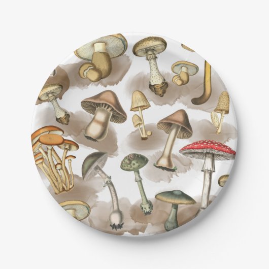 Vintage Wald-Pilze Pappteller (Vorderseite)