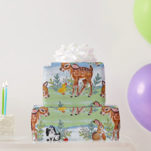 Vintage Wald Reh Hase Enten Welpe Kind Baby Geschenkpapier