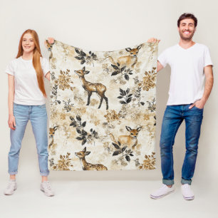 Vintage-Wald-Reh-Muster Fleecedecke