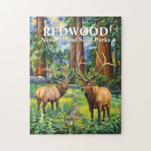 Vintage-Wald-Rotwald-Wildlife-Elch-im-Stil-von-Van Puzzle