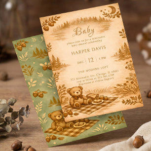 Vintage-Wald-Teddybär-Picknick-Baby-Party Einladung
