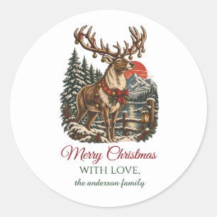 Vintage-Wald-Weihnachts-Hirsch personalisiert Runder Aufkleber