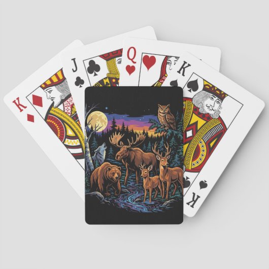 Vintage-Wald-Wildtiere-Elch-Bär-Wolf-De Spielkarten (Rückseite)
