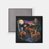 Vintage-Wald-Wildtiere-Elch-Bär-Wolf-Hirsch Magnet (Vorderseite/Rückseite)