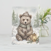 Vintage-Wald-Winter-Bär-Wasserfarbe