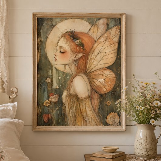 Vintage-Waldfee mit Blumenkrone Fantasy-Kunst Poster