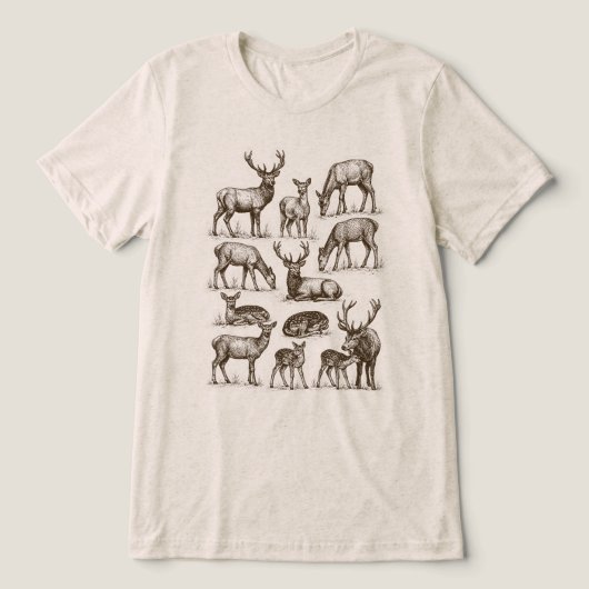 Vintage-Waldhirsch-Hirsch-Kitz-Sammlung Tri-Blend Shirt (Design Vorderseite)