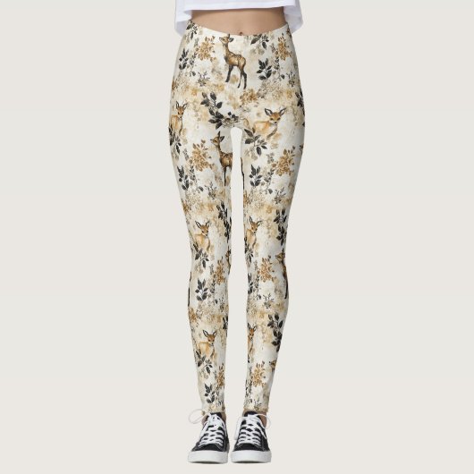 Vintage-Waldhirschmuster Leggings (Vorderseite)