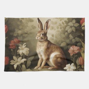 Vintage-Waldkaninchen in einem Blumenwald Geschirrtuch