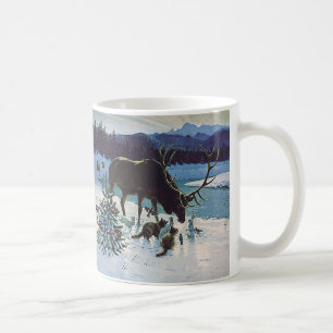 Vintage Waldkreaturen und Elche im Winterschnee Kaffeetasse
