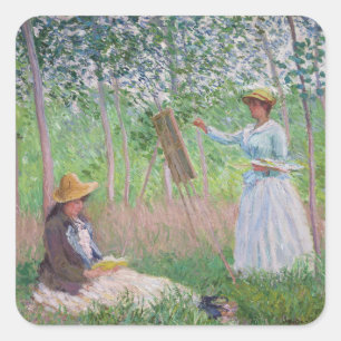 Vintage-Waldkunst mit gesprenkeltem Sonnenlicht vo Quadratischer Aufkleber