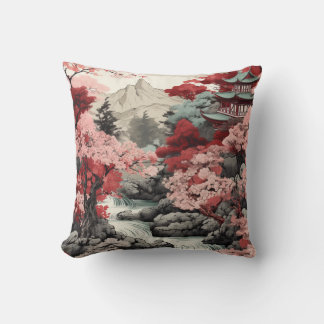 Vintage Waldlandschaft mit Cherry Blossom Kissen