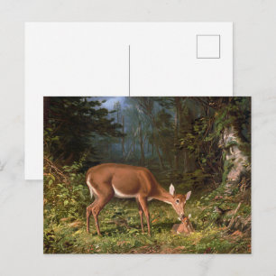 Vintage-Waldlandschaft mit Hirschkuh und Rehkitz - Postkarte