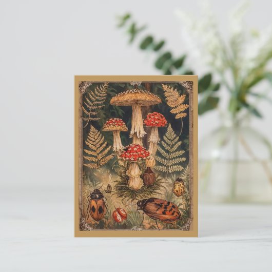 Vintage Waldmushrooms Herbstgrüße Postkarte (Stehend Vorderseite)