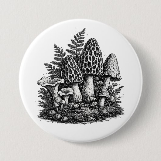 Vintage-Waldpilze Linolschnitt Button (Vorderseite)