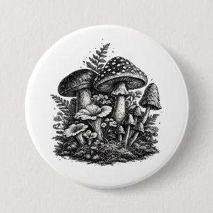 Vintage-Waldpilze Linolschnitt Button