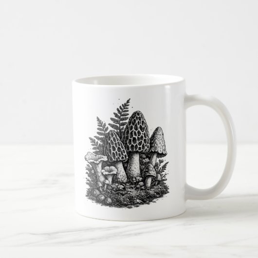 Vintage-Waldpilze Linolschnitt Kaffeetasse (Rechts)