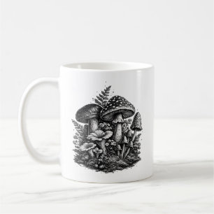 Vintage-Waldpilze Linolschnitt Kaffeetasse