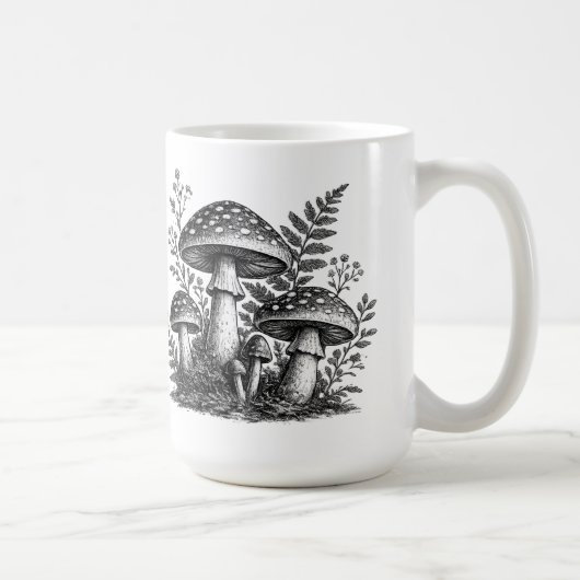 Vintage-Waldpilze Linolschnitt Kaffeetasse (Rechts)