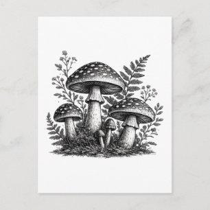 Vintage-Waldpilze Linolschnitt Postkarte