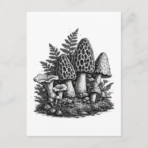 Vintage-Waldpilze Linolschnitt Postkarte