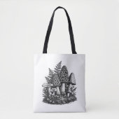 Vintage-Waldpilze Linolschnitt Tasche (Vorderseite)