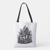 Vintage-Waldpilze Linolschnitt Tasche (Rückseite)