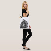 Vintage-Waldpilze Linolschnitt Tasche (Am Model)