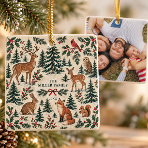 Vintage-Waldtier-Hochland-Lodge-Familienbild Keramikornament