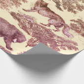 Vintage Waldtiere Beige Rosa Toile Nahtlos Geschenkpapier (Ecke)