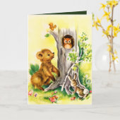 Vintage Waldtiere: Grußkarte Karte (Gelbe Blume)